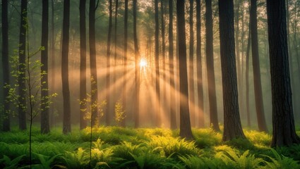 Obraz premium Stunning sunset in the woods.