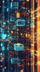 Fototapeta premium Abstract digital landscape with glowing cubes and lines