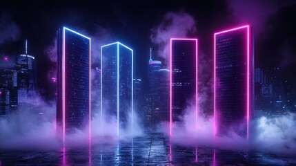 Naklejka premium Volumetric fog drifting through a futuristic neon cityscape