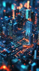 Obraz premium Aerial view of a vibrant futuristic cityscape at night
