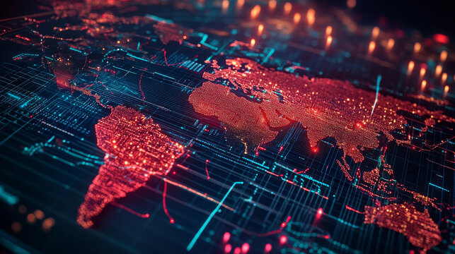 A digitally generated image showcasing global data processing, emphasizing worldwide business, finance, computing, and connectivity - Powered by Adobe