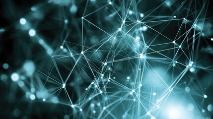 Abstract network connection, digital nodes glowing, dark background, technology concept, website banner