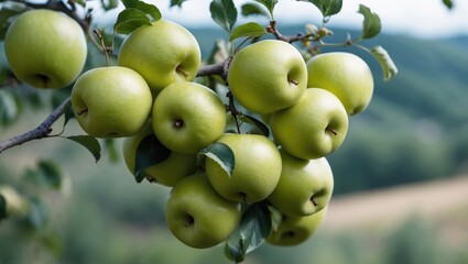 Abundant juicy ripe apples are hanging on a branch. A rich harvest of apples.