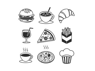 Food Lineup: A diverse array of illustrated food items, meticulously drawn with simple lines. capturing the essence of culinary delights