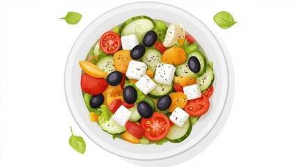 Fresh and Delicious Greek Salad with Feta Cheese, Tomatoes, Cucumbers, Olives, and Basil