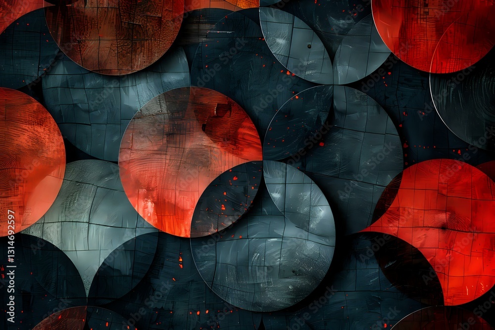 Poster abstract geometric pattern with overlapping red and dark blue circles creating depth and texture on 