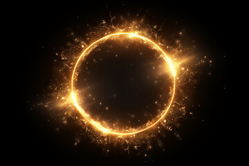 Abstract golden glowing ring of light with particles