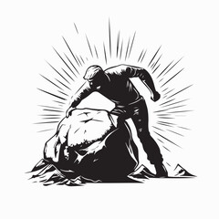 Silhouette Man Breaking Rocks Image Vector isolated on white background.