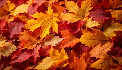 Pile of Colorful Maple Leaves Displaying Vibrant Autumn Fall Season