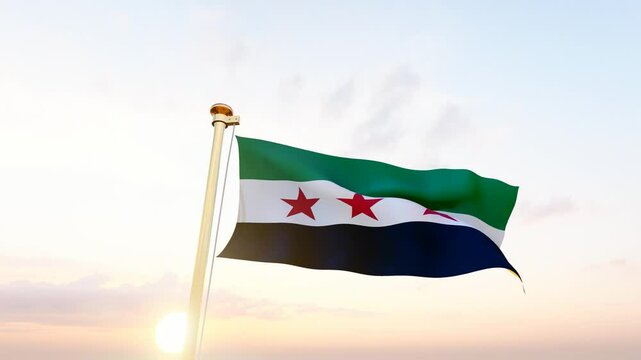 Flag of Syria waving in the wind, sky and sun background. Syria Flag Video. 