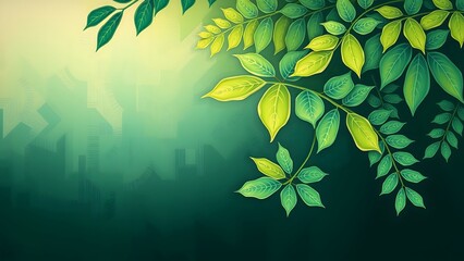 tree branches with green leaves on blue sky