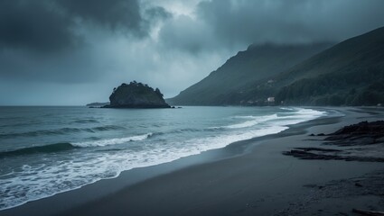 Obraz premium Landscape featuring a beach by the sea, island