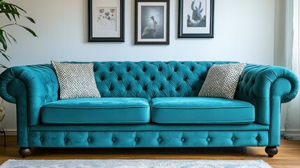 Teal Chesterfield Sofa in Modern Living Room