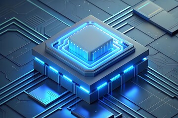 Close up of a futuristic CPU on a circuit board.