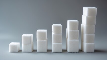 Arranged stacks of white sugar cubes on a background featuring copy space.