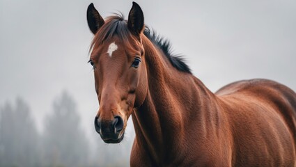 Obraz premium young beautiful brown horse close-up