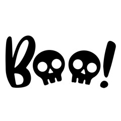 “Boo!” word with skull-shaped “o” letters, adding a spooky and playful twist to the Halloween theme, with a chilling, eerie vibe perfect for Halloween parties and decorations.

