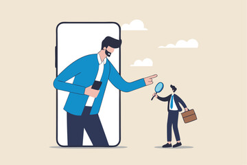 KYC, Know your customer process to identify user in online banking, cryptocurrency trading or cyber transaction concept, businessman using magnifying glass to analyze, identify user on smartphone app.