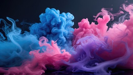 Obraz premium Ink water burst. Balance of harmony. Spill of blue and pink acrylic paint. Background of abstract art.