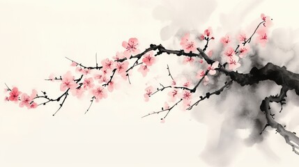 Beautiful cherry blossom tree branch with blooming flower.