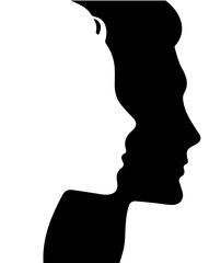 Silhouette of Man and Woman in Profile, Concept of Gender Inequality, Social Issues, and Struggles for Equality, Representing Positive and Negative Space with Social Significance.

