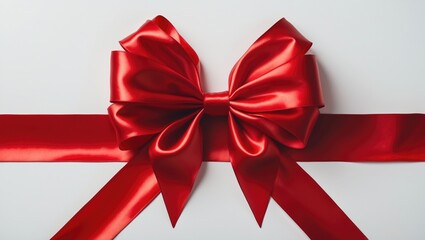 Fototapeta premium Shiny red satin bow on white background