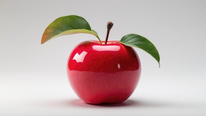 Isolated apple. Whole red and pink apple fruit with a leaf, isolated on white with a clipping path.