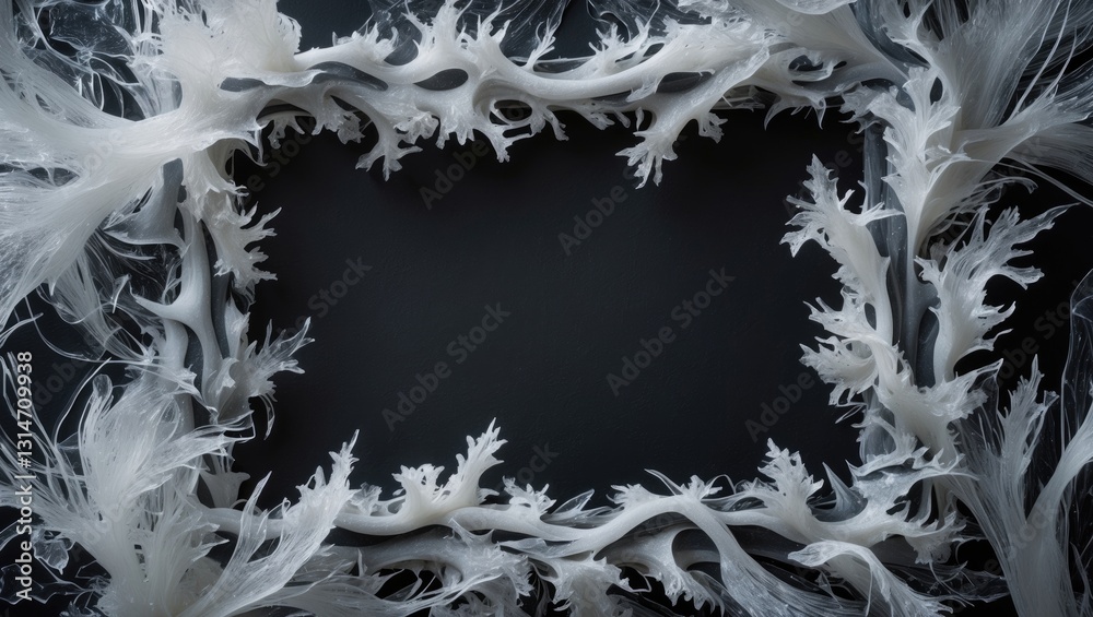 Aufkleber A frame featuring a frosty pattern against a black background. An abstract ice structure frame enables the application or addition of an effect.