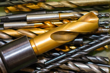Close-up scene special coating drill tools in the tool box.