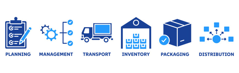 Logistisc icon set illustration concept with icon of planning, management, transport, inventory, packaging, distribution 