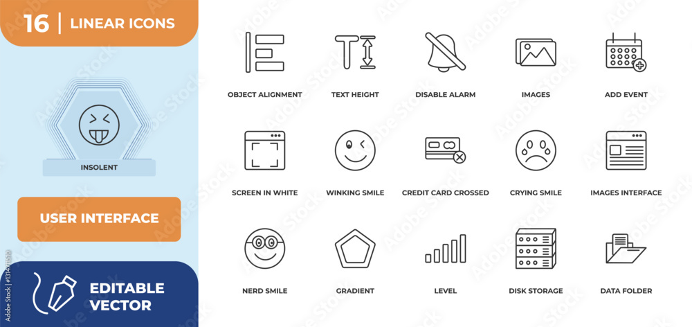 Poster outline icons set - user interface concept. insolent, object alignment and more.