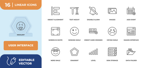outline icons set - user interface concept. insolent, object alignment and more.