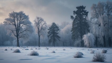 Fototapeta premium Winter scene, landscape. Winter trees in a wonderland. Winter background.