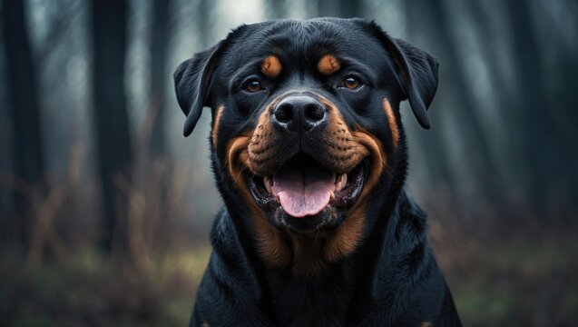 Rottweiler with an aggressive demeanor