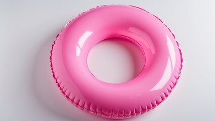 Rubber pink swimming life ring placed on a white background.