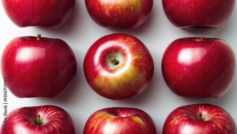 Poster Isolated set of apples. Collection of red apples against a white background, viewed from various angles.