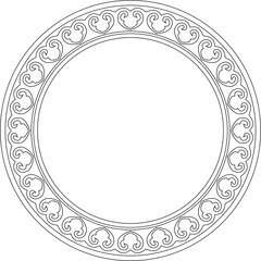 Vector black contour round classic byzantine ornament. Circle, ring, border, Ancient Greece, Eastern Roman Empire frame. Decoration of the Russian Orthodox Church