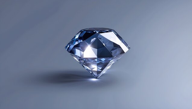 A stunning blue diamond gemstone shimmering against a soft grey background, reflecting light beautifully