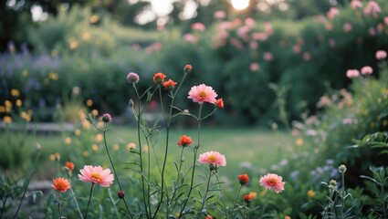 Background of a natural environment featuring flowers in a garden.