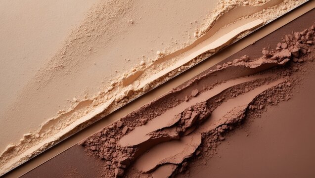 Sculptor or two shades of compact powder with a smudge textured background in a diagonal arrangement.