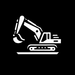Simple and elegant mining excavator silhouette logo, clean lines, black and white