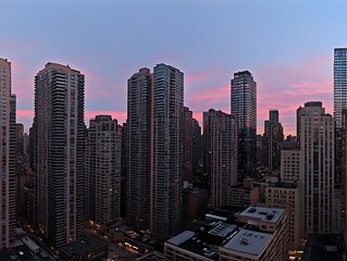 Cityscape sunset panorama, high-rise view
