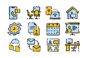 Modern Office Work Tools and Technologies Vector Icons