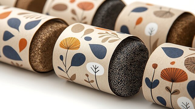 Creative packaging design featuring floral patterns studio setting product photography modern aesthetic