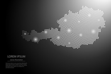 Abstract image Austria map from point Gray and glowing stars on a dark background. Vector illustration eps 10.