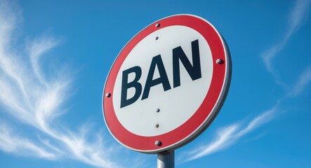 Traffic sign indicating a ban - roadsign featuring text. Being prohibited, disallowed, stopped and subjected to prohibition and interdiction.