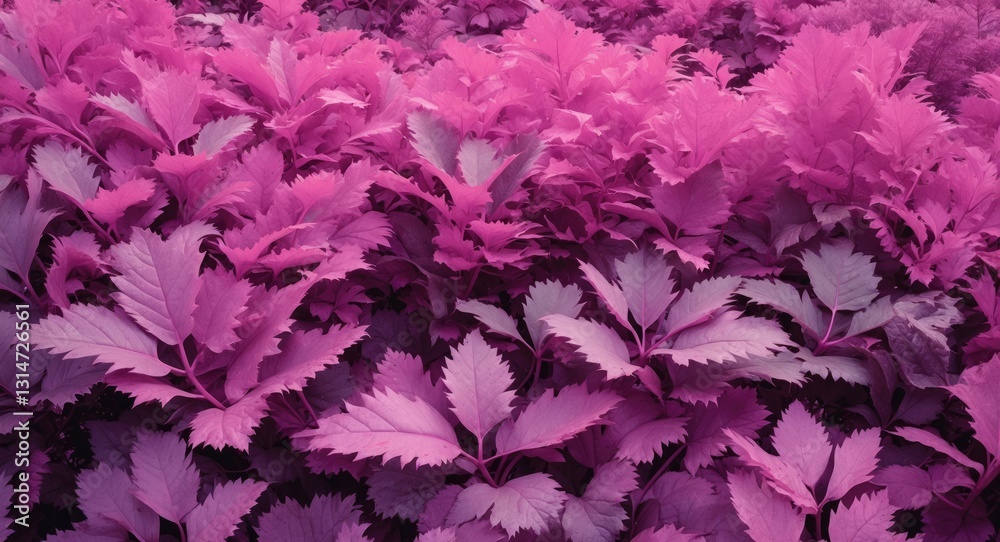 Aufkleber A thick grouping of leaves in pink and purple hues, producing a vivid and surreal visual effect. The color modification adds interest and visual impact.
