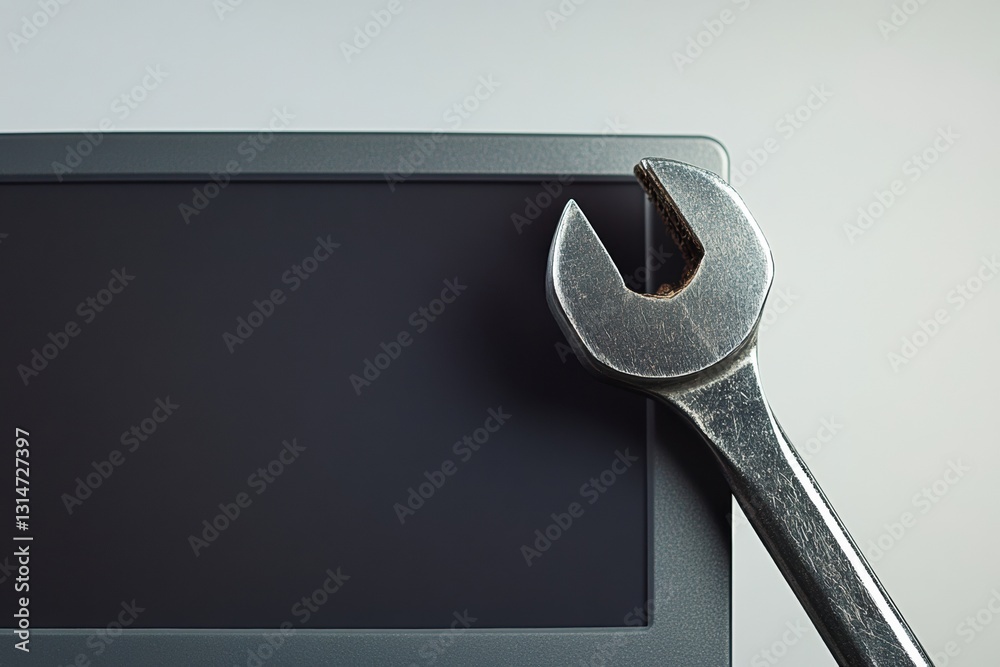 Fototapete computer repair icon with wrench and nut overlay and space for text design suitable for service adve
