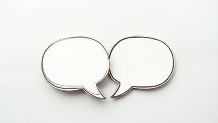 2 empty speech bubbles on a white paper background. Chat bubble crafted from cardboard. Simple yet effective design. Discussion and commenting theme with ample empty copy space for text.