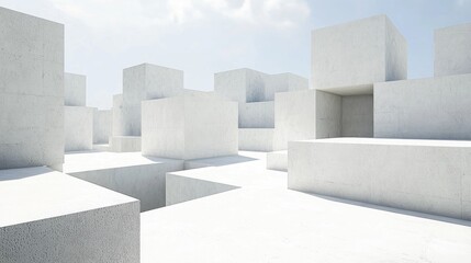 Abstract concrete city blocks, outdoor scene, bright day, architectural background